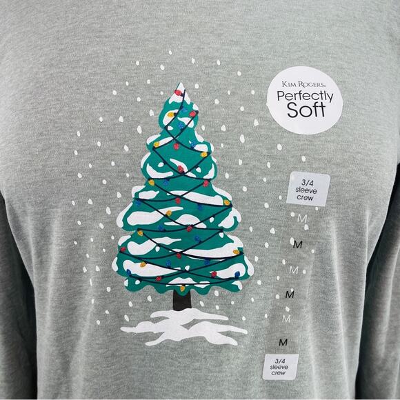 Kim Rogers Perfectly Soft Christmas Tree Grey T-shirt MEDIUM NWT - Picture 2 of 6